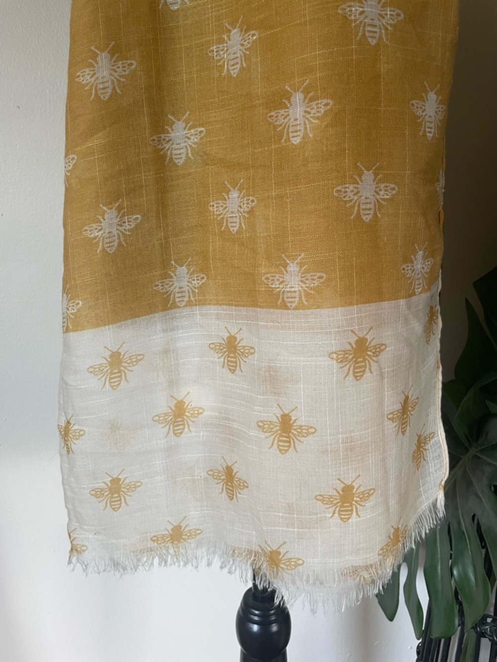 Lightweight Mustard Yellow Bee Print Scarf - Women Accessories - Picture 4 of 7